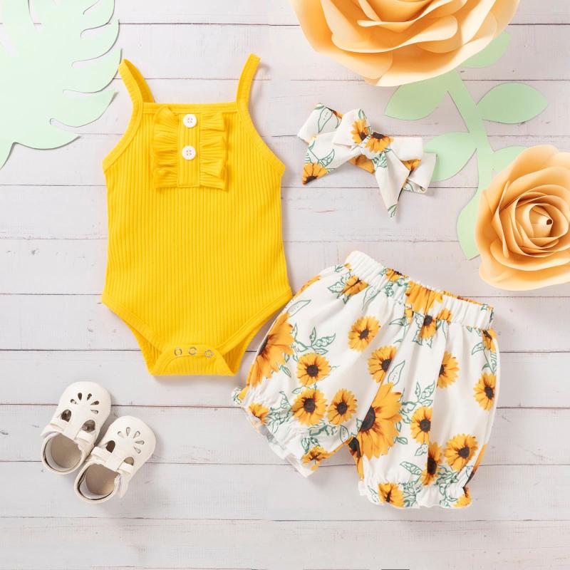 

Clothing Sets Baby Girl Clothes Bowknot Hairband 3PCS Set, Yellow