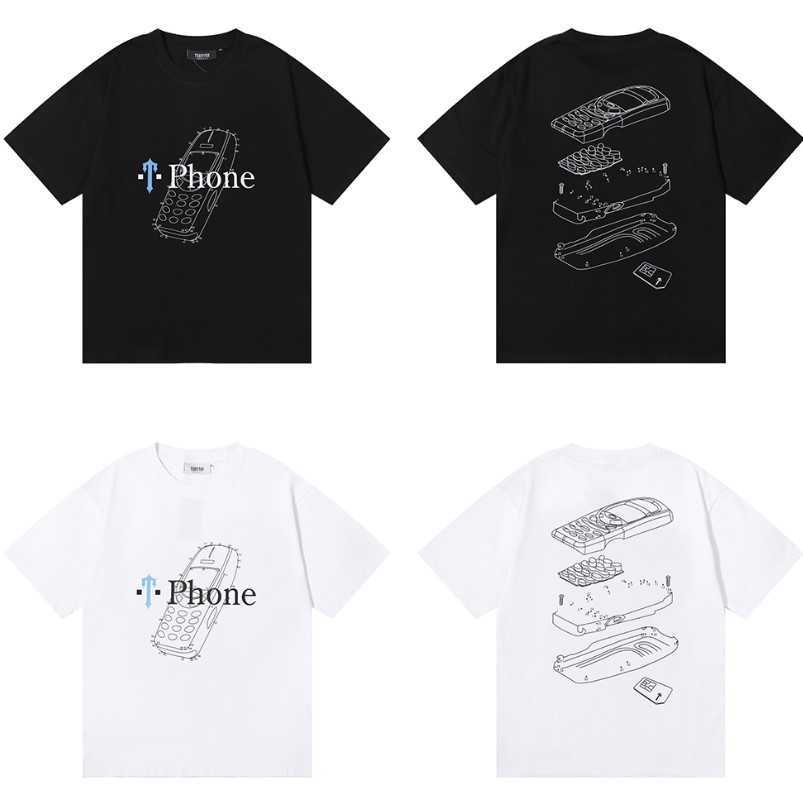 

Designer Fashion Clothing Tshirt Tees American Trendy Trapstar Big Brother Dotted Line Print Loose Relaxed High Street Pure Cotton Round Neck Short Sleeve Tshirt Su, Black