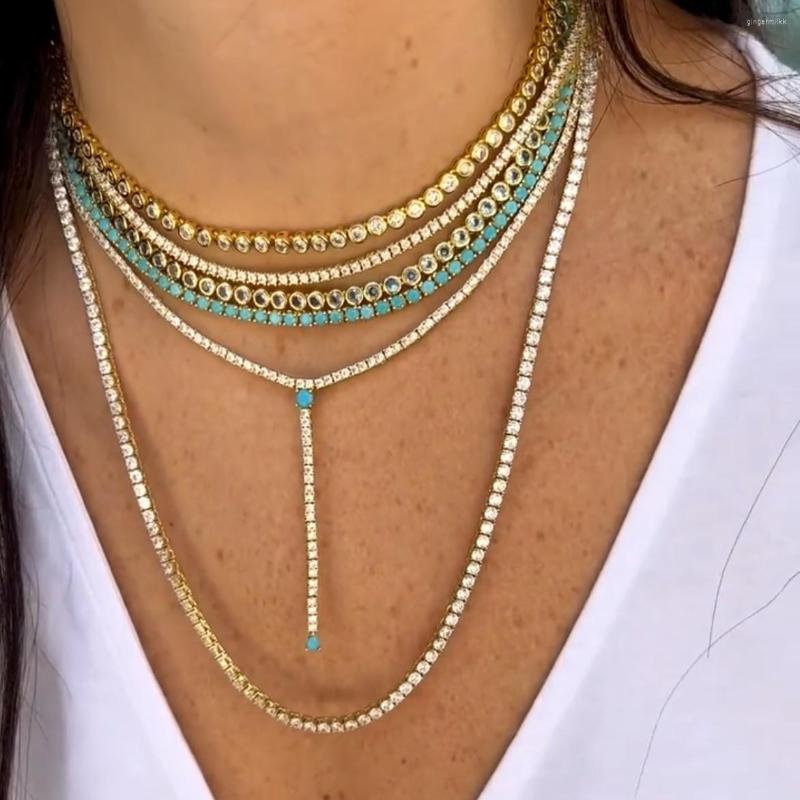 

Chains Iced Out Luxury Jewelry 3MM Round Bezel Set Geometric CZ Tennis ChainChoker Necklace For Women
