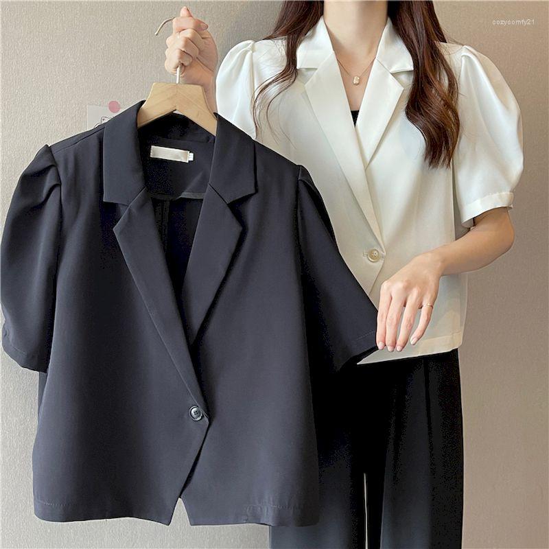 

Women's Suits Lnsozkdg Elegant Short Sleeve Blazer For Women Notched Office Lady Solid Color Loose Jackets 2023 Summer Clothing Harajuku, Black