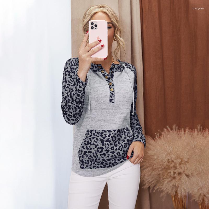 

Women' Hoodies Women Sweatshirts Casual Hooded Collar Loose Pocket Pullover 2023 Spring Autumn Fashion Leopard Patchwork Long Sleeve Lady, Black