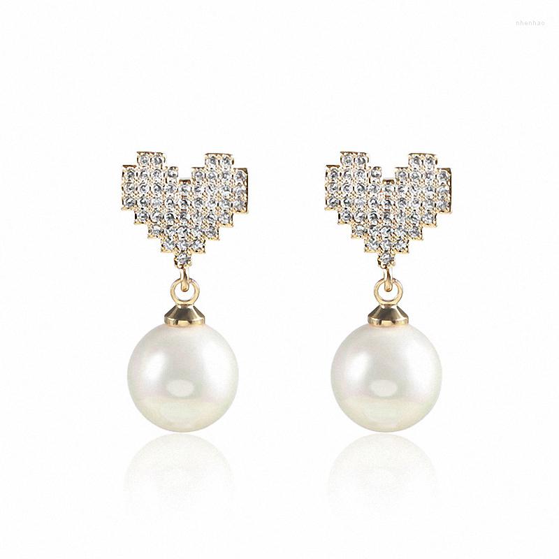 

Dangle Earrings Sweet Temperament Heart Shaped High Quality Cubic Zircon Pearl For Women Girls Birthday Gifts LE1450