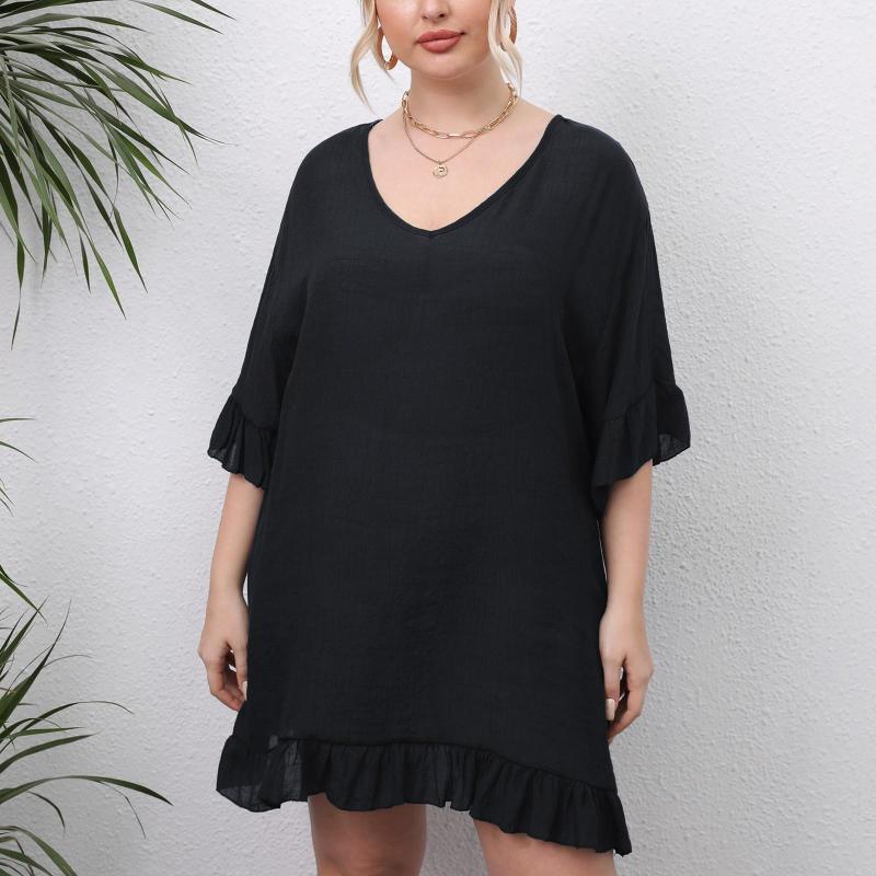 

Women's Swimwear Swimsuit Cover Ups For Women Seethrough Bathing Suit Up Casual Backless Beach With Ruffled Cuffs, Red