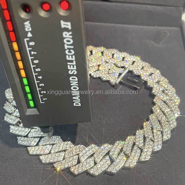 

Pass Diamond Tester Gra Moissanite 13mm 15mm 20mm Width 2rows S925 Solid Silver Cuban Link Chain for Rapper Hip Hop Necklace
