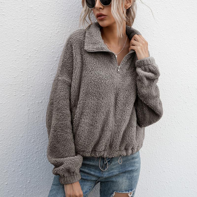 

Women's Jackets Winter Fashion Warm Outwear Short H Coat Stand Collar Double-Sided Zipper Loose Daily Fleece Cardigan WomenWomen, White