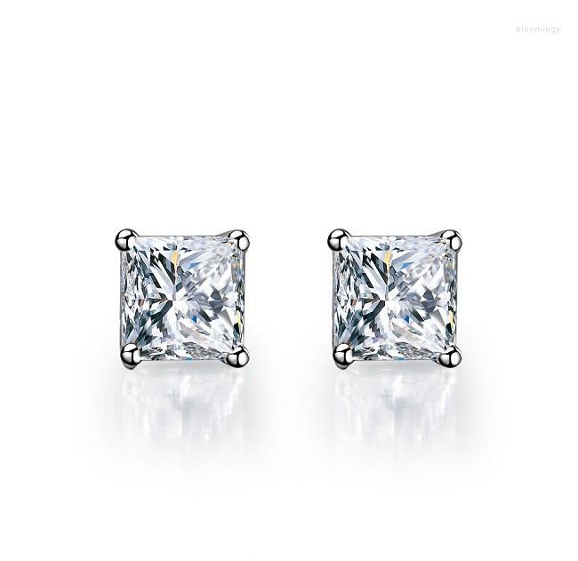

Stud Earrings Test Positive 1Ct Each Princess Cut Moissanite Diamond Engagement Platinum 950 Luxury Quality 036