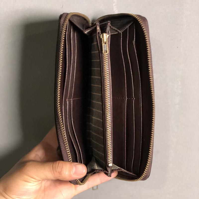 

Wallets Retro Men's Wallet Men Card Holder Purse Mobile Phone Clutch Bag Leather Soft Wrist Bags 2023 Original Long Zipper Solid, Black