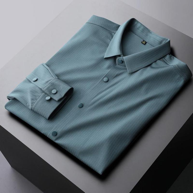 

Men's Casual Shirts Seamless Male Luxury Long Sleeve Business Mens Dress Fashion Slim Fit Party Man Plus Size 4XL, Blue