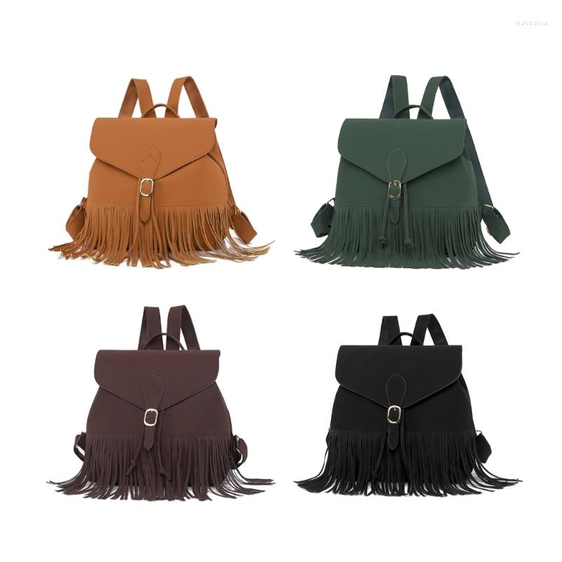 

School Bags Travel Daybags For Women College Casual Backpack Trendy PU Daypack Bag Bookbag Tassel Shoulder, Brown