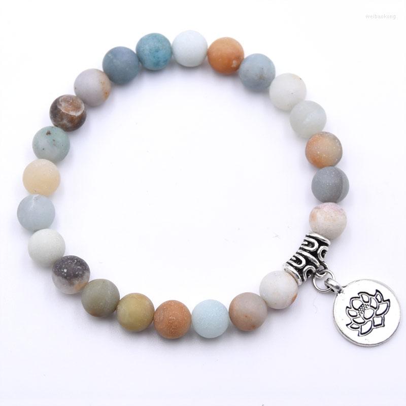 

Strand HYHONEY 8mm Beads Natural Stone Bracelet For Women Lotus Pendant Charms Men Jewelry Pulseras