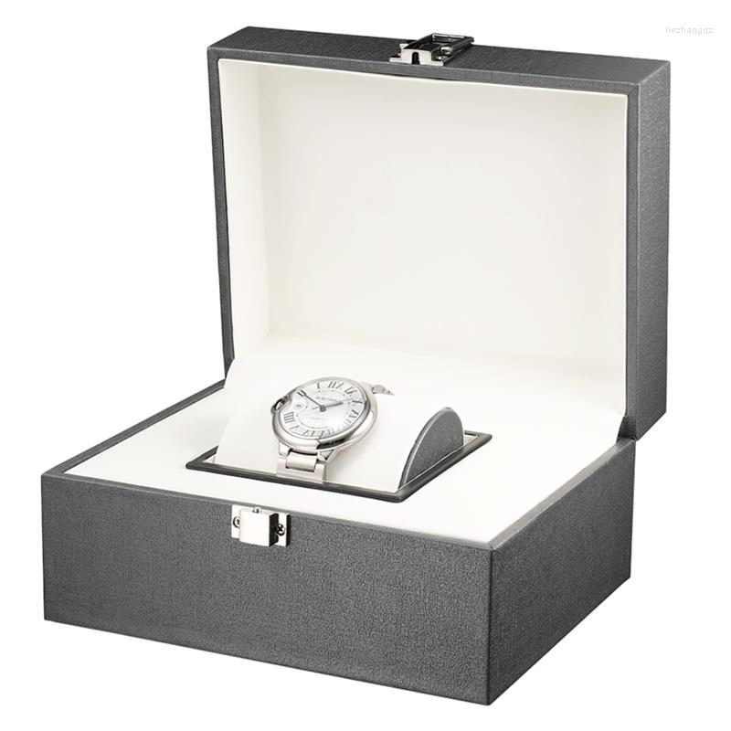 

Watch Boxes Exquisite Leather Box Single Customized Logo Bracelet Jewelry Display Case Lock Buckle Protection Storage Gifts