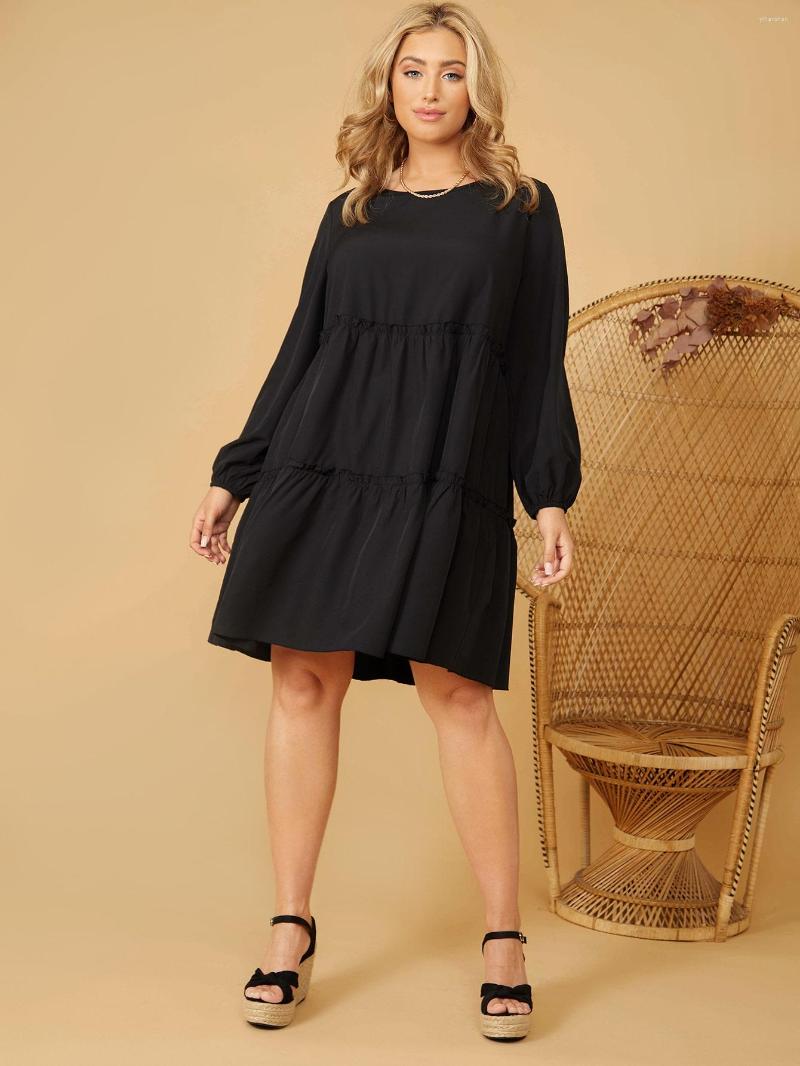 

Plus Size Dresses Women Midi Party Dress 4xl Spring Summer 2023 A Line O Neck Long Sleeve Elegant Oversized Large Clothing, Navy blue