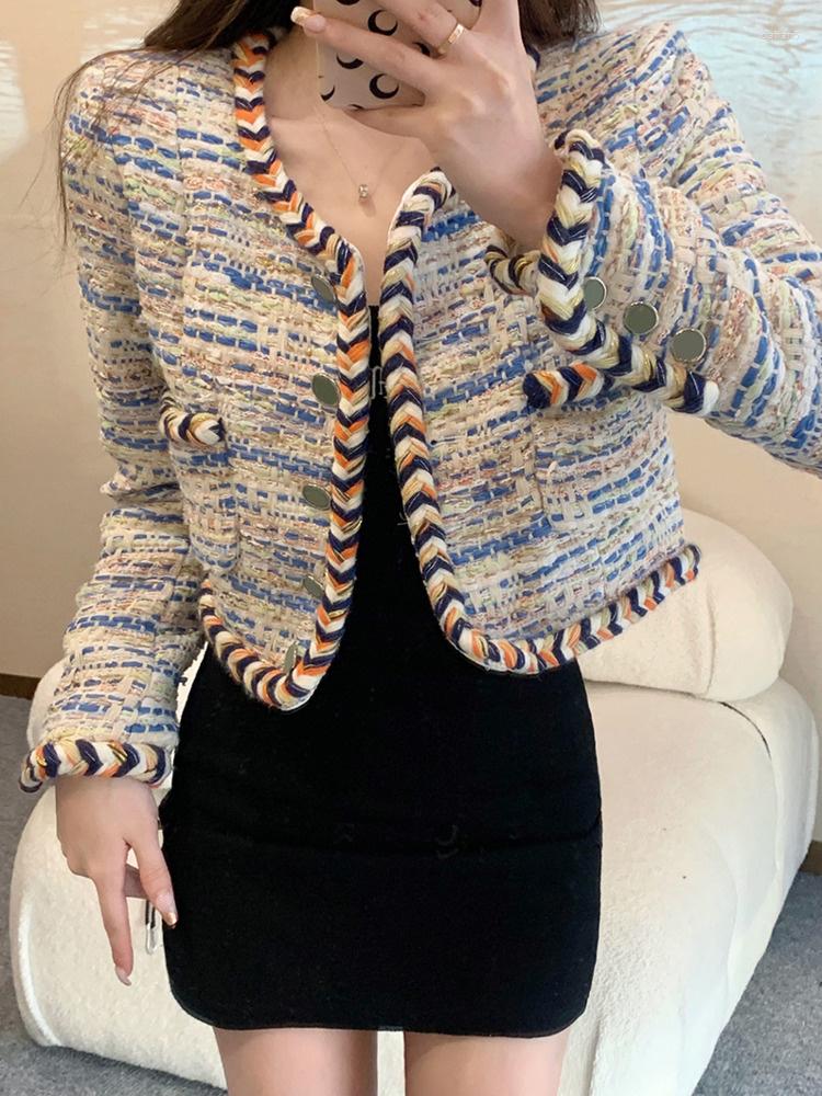 

Women' Jackets High Quality Fall Winter Small Fragrance Tweed Jacket Coat Women French Retro Coats Korean Fashion Elegant Outwear Tops, Purple