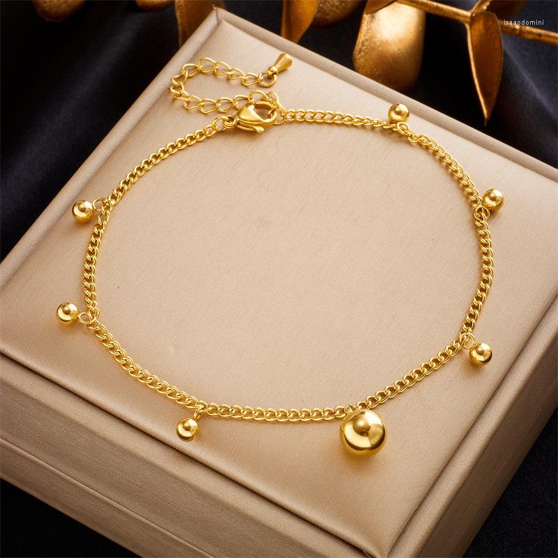 

Anklets 316L Stainless Steel Gold Color Round Beads Charm For Women Girl Trend Leg Chain Jewelry Gift Bijoux Drop
