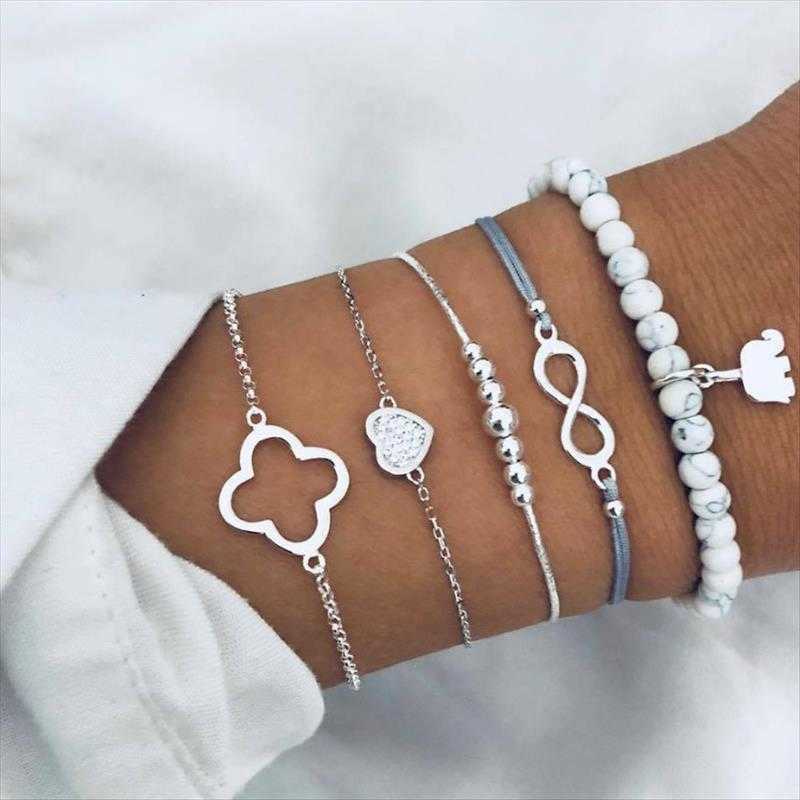 

Accessories Cute Elephant Charm Diamond Embedded Heart Shaped Eight Character Creative Five Piece Suit Womens Bracelet