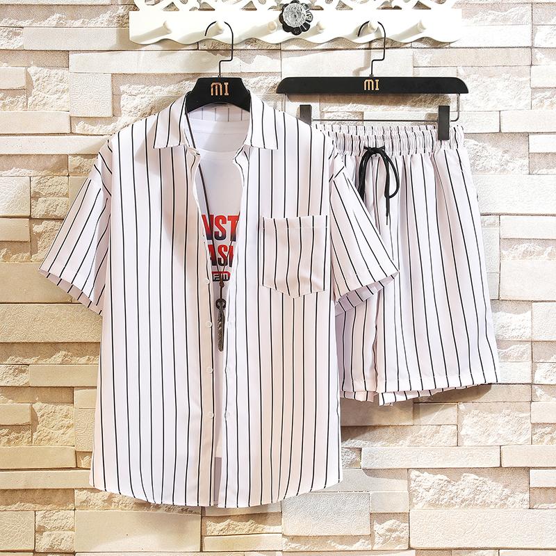 

Men's Tracksuits Men's Summer Short Sleeve Shirt And Shorts Suit Two-Piece Set Male Clothing Beach Coconut Tree Clothes Man Tracksuit, Ivory