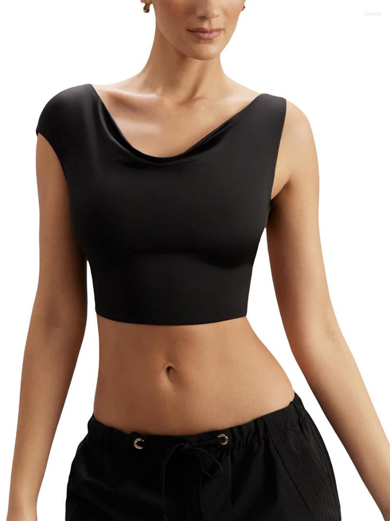 

Women' Tanks Women Asymmetrical Basic Tank Tops Summer Solid Color Cowl Neck Bandage Backless Crop T-shirt For Streetwear Club Wear, Blau