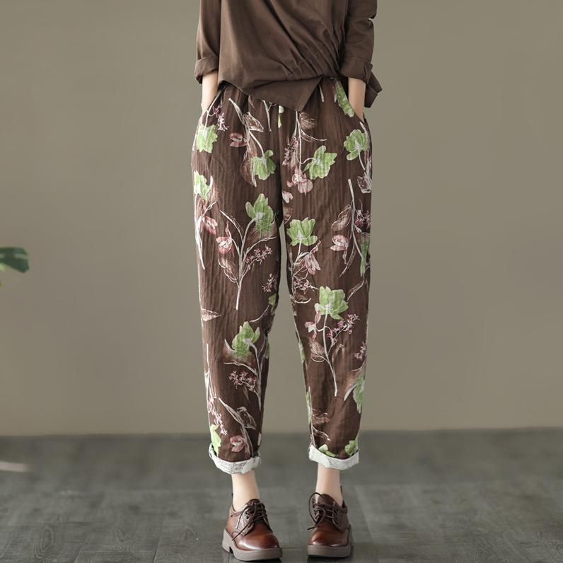 

Women's Pants & Capris Autumn Spring Women Retro Print Loose Female Line Harem Trousers Fashion, Blue