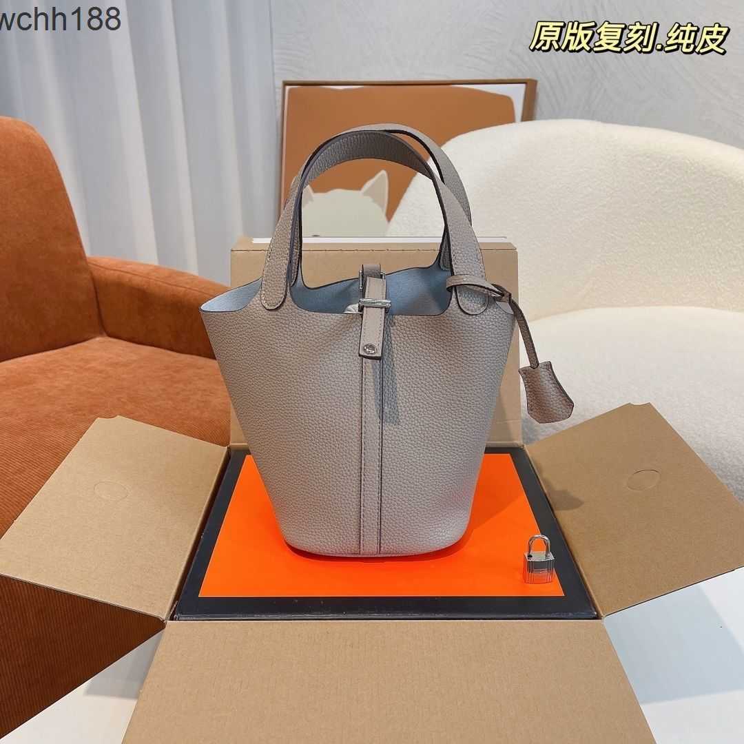 

Handle Basket Picotin Locks Bag Designer 2023 Bags Tote Palm h Top Layer Cow Leather Lychee Grain Basket Women's Bucket Handbag L85g, Bright red