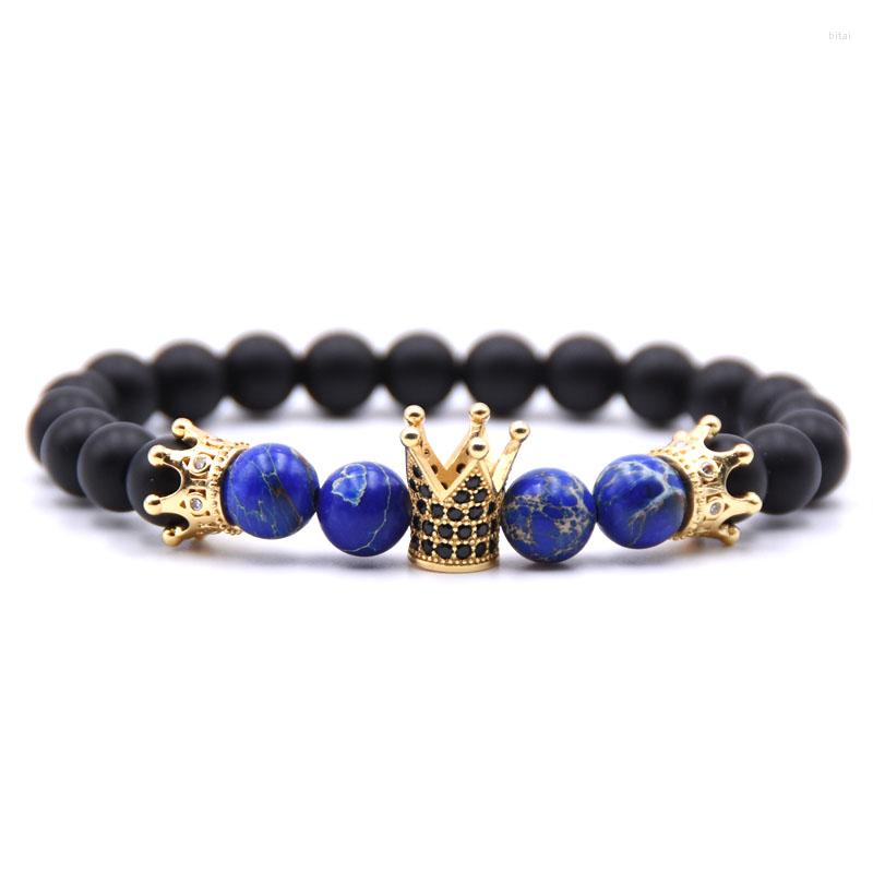 

Strand Fashion Couple Jewelry Natural Emperor Stone Bracelets High Quality Golden CZ Crown Men's Charm For Women Pulseras