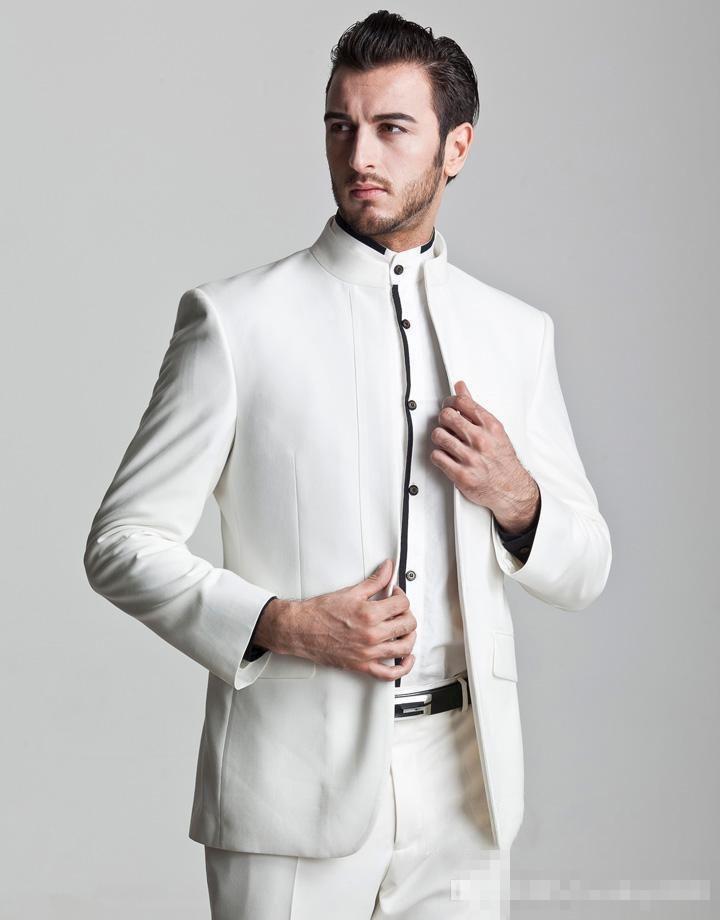 

Men's Suits & Blazers Stand Collar White Handsome Slim Noble 3Pieces(JacketPantTie)201 Latest Design Fashion Terno Masculino Costume Homme M, Picture shown