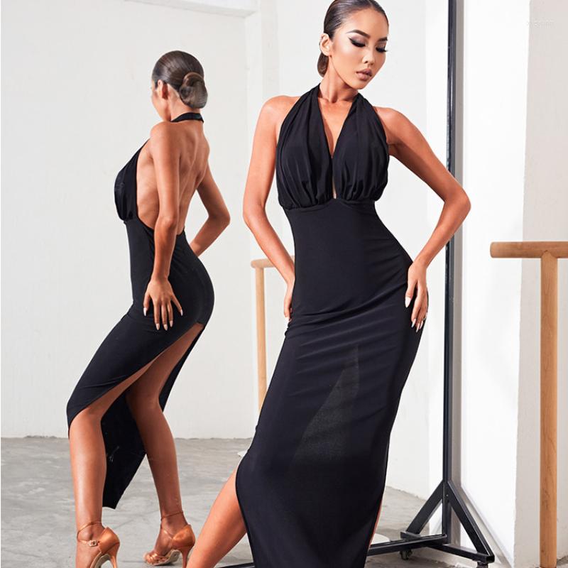 

Stage Wear NY22 2228 Bare Back V Neck Female Latin Dance Dress Women For Ballroom Samba Tango Cha Dancing Performamnce, Black