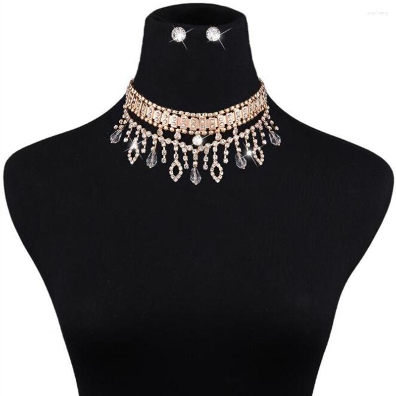 

Necklace Earrings Set DiLiCa Fashion Chokers Necklaces Crystal Drop Statement Choker Rhinestone Jewelry, Picture shown