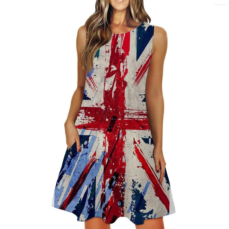 

Casual Dresses Flag Printed Women Short Dress Independence Day Sleeveless Summer Tank Holiday Female Sundresses, Red