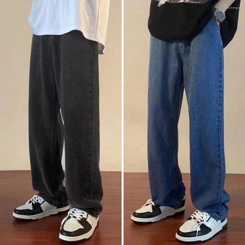 

Men's Pants Men Wide Leg Deep Crotch Straight Korean Style Casual Match Top Solid Color Elastic Waist Trousers Clothing, Light blue