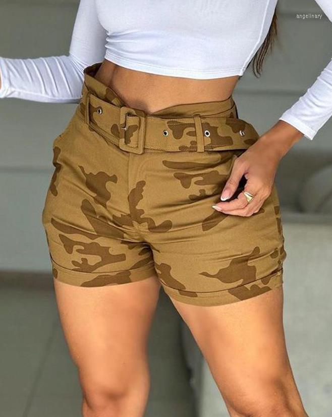 

Women's Shorts Women's 2023 Spring Fashion Camouflage Print High Waist Casual Pocket Design Daily With Belt Y2K Streetwear