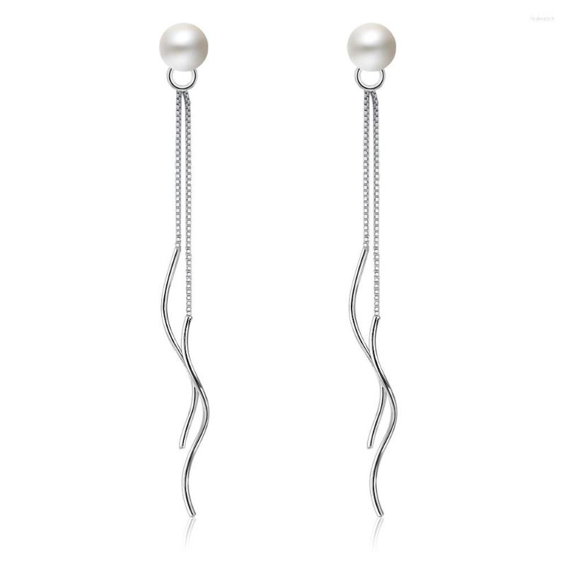 

Dangle Earrings S925 Silver Earring Pearl Water Wave Chain Long Tassel Drop For Women Wedding Gift Lady Girl Fashion Jewelry