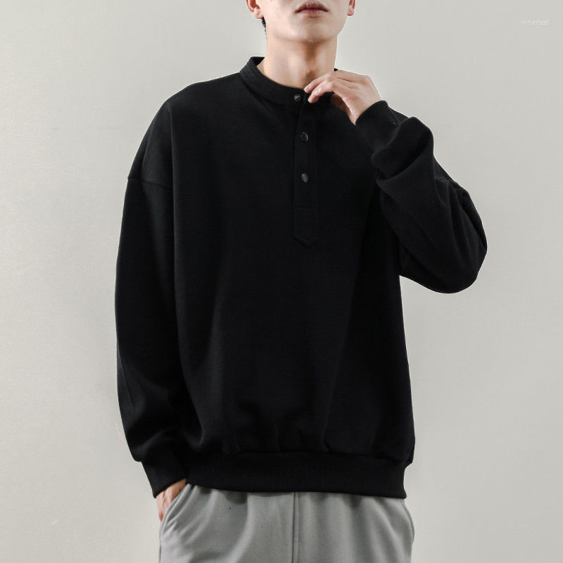 

Men's Hoodies Fall Winter Korean Fashion Casual O Neck Solid Fleece Pullover Tops Men's Clothing Loose Streetwear Hoodie Sweatshirts, Thick black
