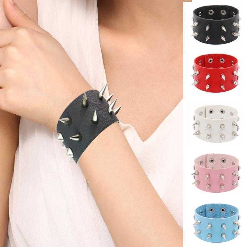 

Ornament Punk Spike Fashion Leather Bracelet Rivet Snap Button Bangle