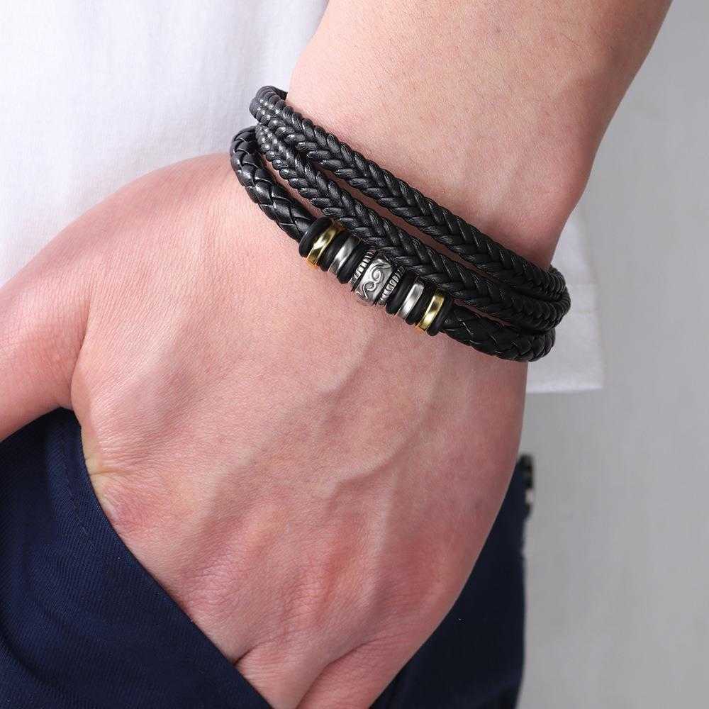 

Diy Bracelet Alloy Laser Fashion Carrying Strap Multi Layer Woven Mens Magnetic Snap Leather Hand Jewelry