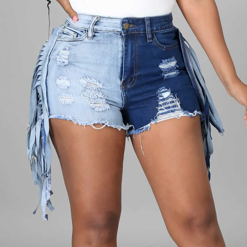 

Women's Shorts 2022 New Color Contrast Tassel Broken Hole Jeans And Shorts For Women Pole Dance Shorts Pantn Corto Mujer AA230508, Blue