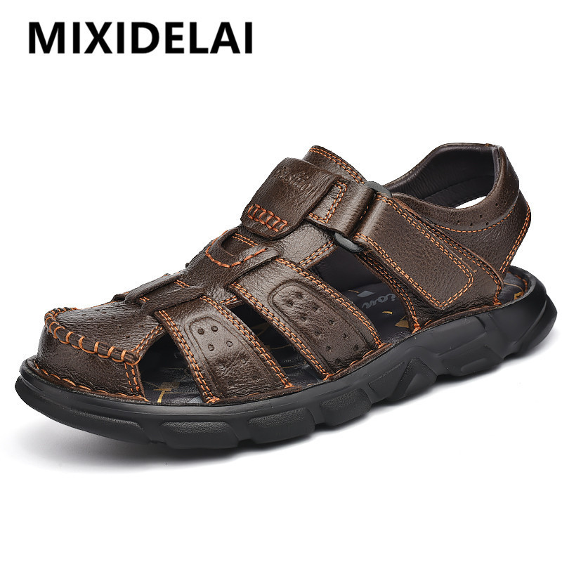 

Sandals Genuine Leather Casual Shoes For Men High Quality Classic Men Sandals Summer Outdoor Walking Men Sneakers Breathable Men Sandals 230509, Brown