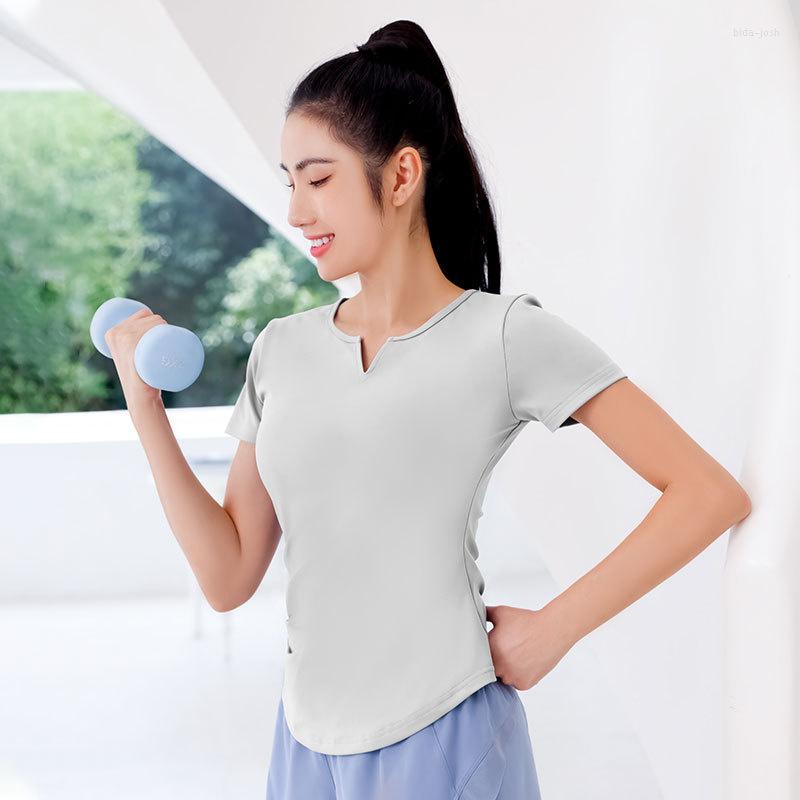 

Active Shirts Summer V-neck Yoga Short-sleeved T-Shirts Quick-drying Elastic Fitness Sports Tee Casual Gym Blouse Workout Tops Hiking, Purple