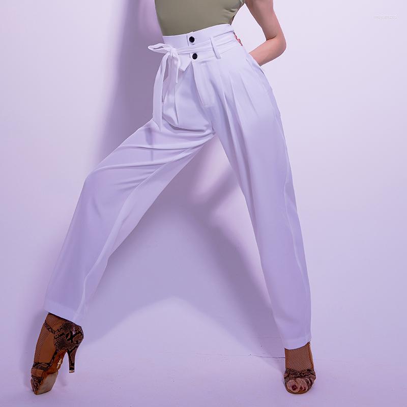 

Stage Wear White/Pink/Green Latin Dance Pants Women Ballroom Clothes Adult High Waist Rumba Practice Trousers BL10276