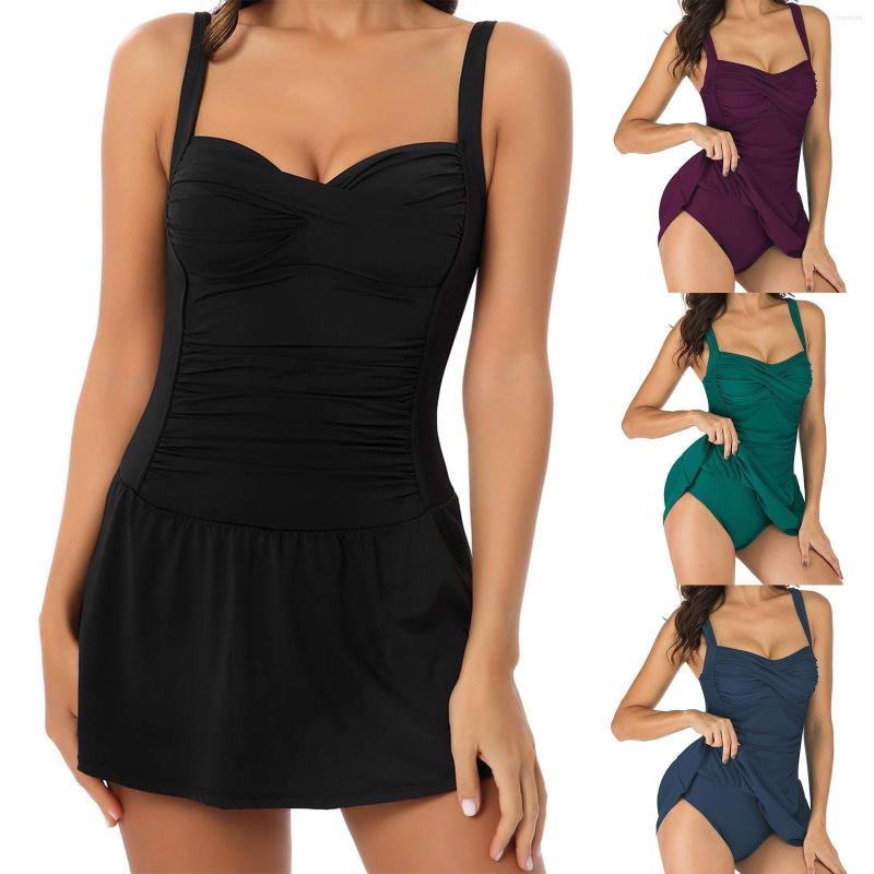 

Women's Swimwear Women'S Dress Swimsuit Spring Conservative Suspender Boxer, Black