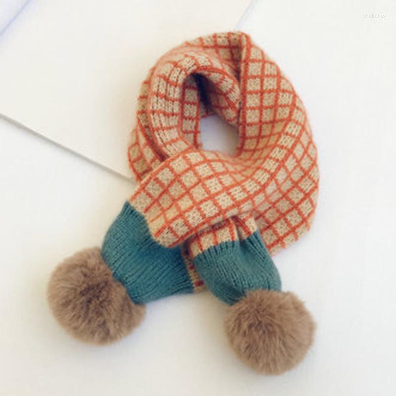 

Scarves Children's Imitation Cashmere Yarn Scarf Winter Men And Women Baby Knitted Small Plaid Color Matching Thick Warm ScarfScarves Sh