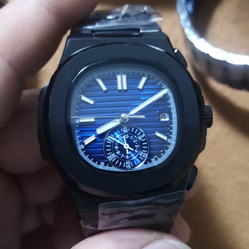

7 Styles Mens luxury watch Black Case Blue dial AAA watches automatic movement PP watch Glide sooth second hand sapphire glass wristwatches, Only make watch waterproof