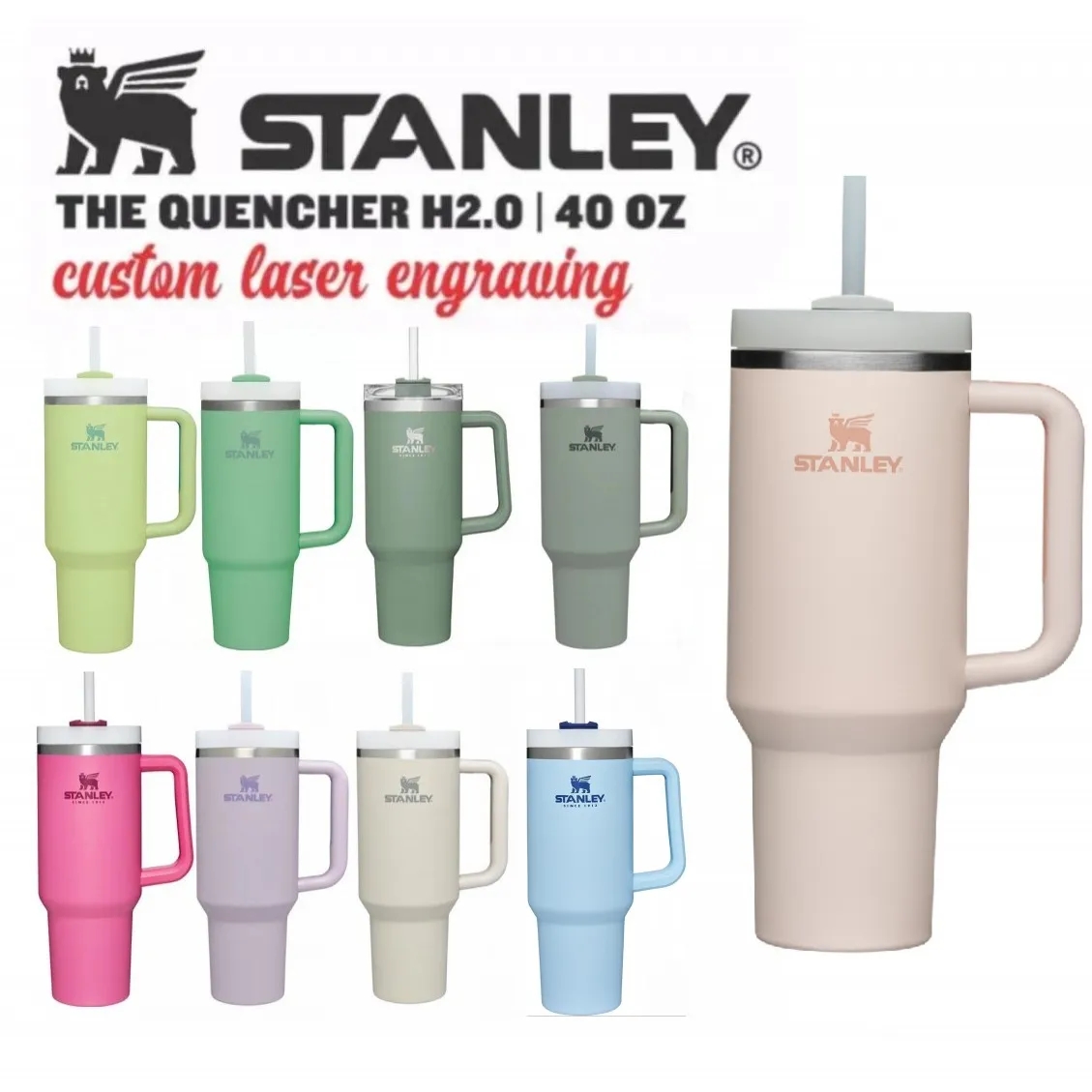 

1Pc With LOGO 40OZ StanIay Mugs H2.0 Adventure Quencher Travel Tumbler Handle Beer Mug Water Bottle Powder Coating Camping Cup vacuum Insulated Drinking, Multi-color