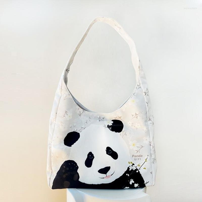 

Evening Bags Xiuya Fashion Cute Handbag Panda Pattern Flower Print Shoulder Bag Summer Cartoon Casual Large Capacity Designer Tote, White