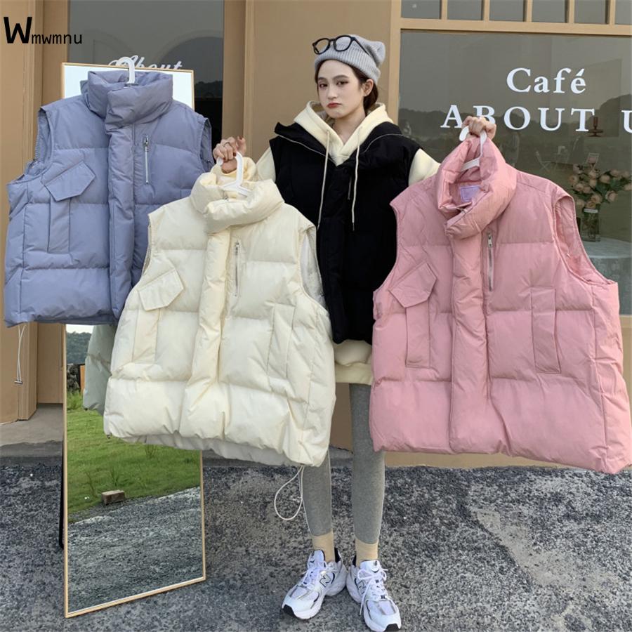

Vests Thick Gilet Noir Sleeveless Jacket Solid Waistcoat Casual Korean Sobretudo Oversize 4XL Loose Fall Winter Cotton Padded Vest, Pink