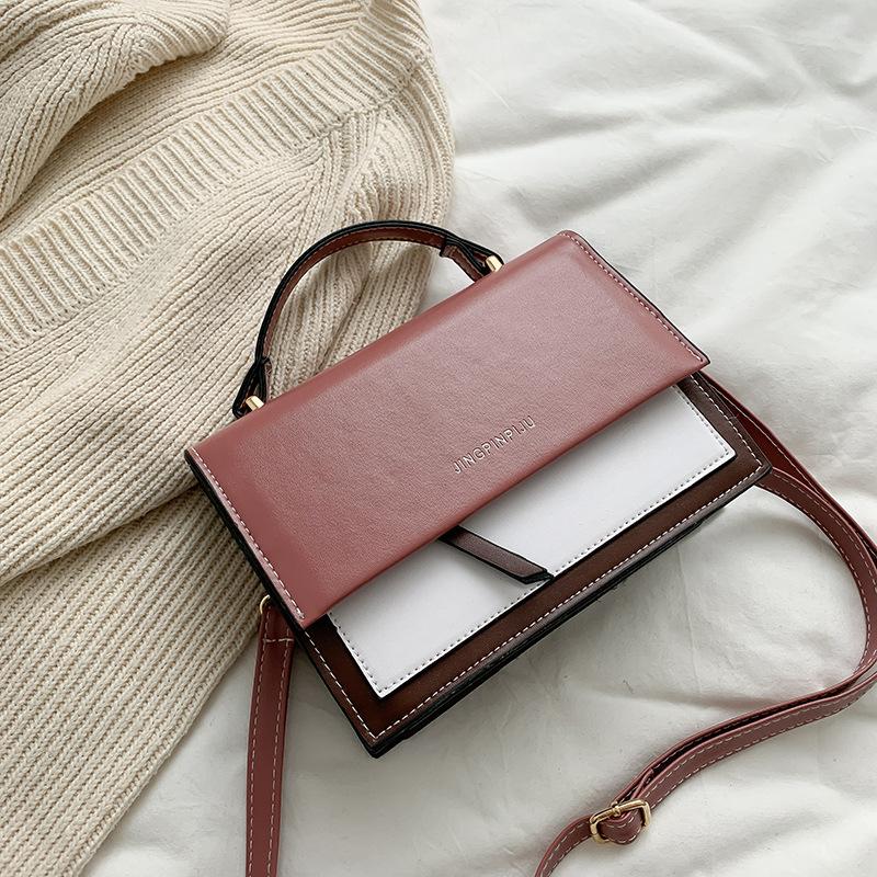 

Evening Bags Contrast Color Square Tote Bag 2023 Fashion High Quality PU Leather Women's Designer Handbag Travel Shoulder Messenger, Black