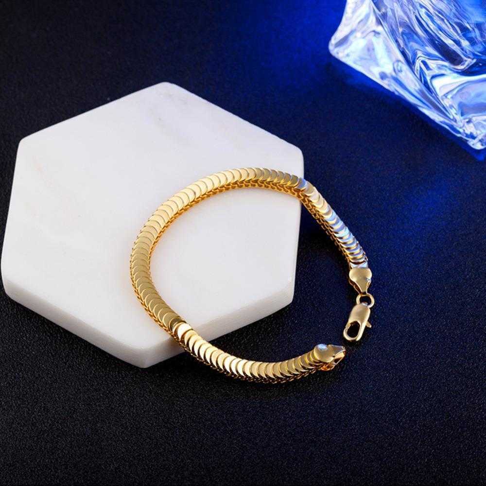 

Mens And Womens Gold Snake Bone Scale Bracelet Fashion High Grade Plated Hand Jewelry