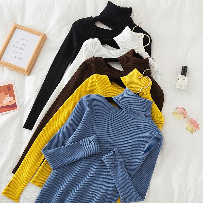 

Women's Sweaters Fall Winter Turtleneck Off Shoulder Sweater Women Long Sleeve Solid Slim Basic Knit Top Female Casual Fashion Pullover, Black