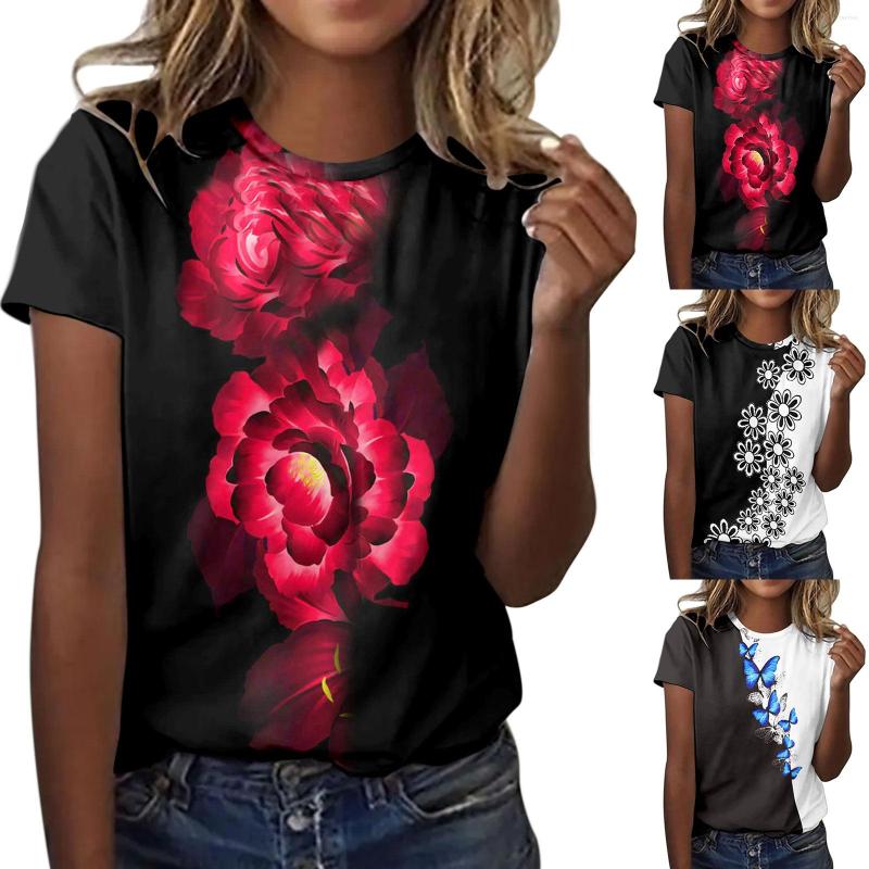 

Women' Blouses 2023 Summer Women' Round Neck Loose Size Short Sleeve Fashion Casual Shirts Simple Style Top Design Printing Pullover, Blue