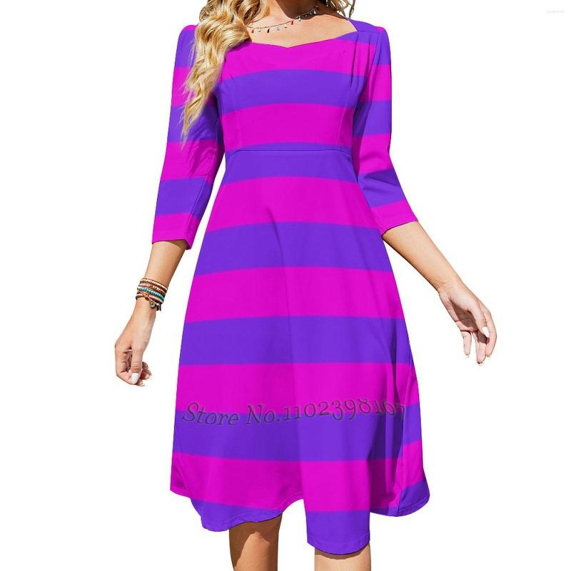 

Casual Dresses Cheshire 1 Square Neck Dress Sweet Summer Women Elegant Halter Print Purple Plum Pink Stripes Short Y2K, Nz003