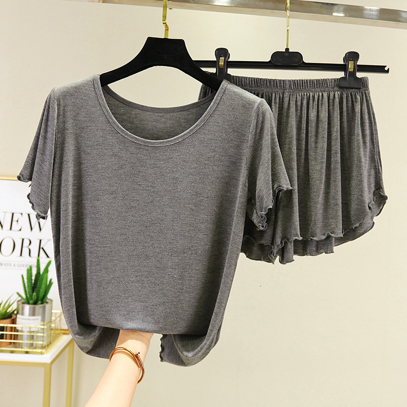 

Women's Sleepwear Modal ShortSleeved Summer Pajamas Set Bottoming Shirt Shorts Suit Large Size Homewear Pyjama Pour Femme 230508, Light grey